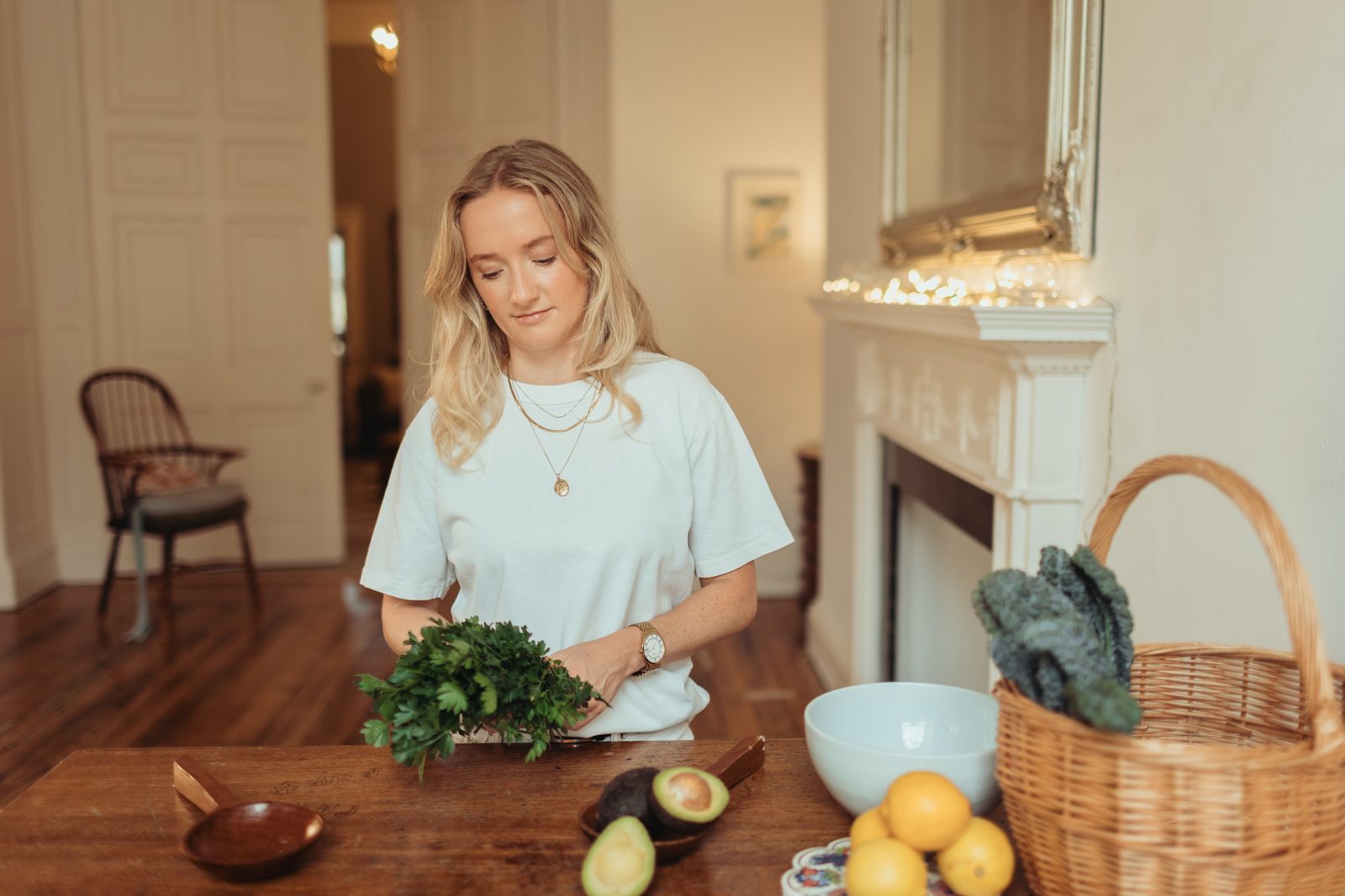 Kiara preparing fresh ingredients